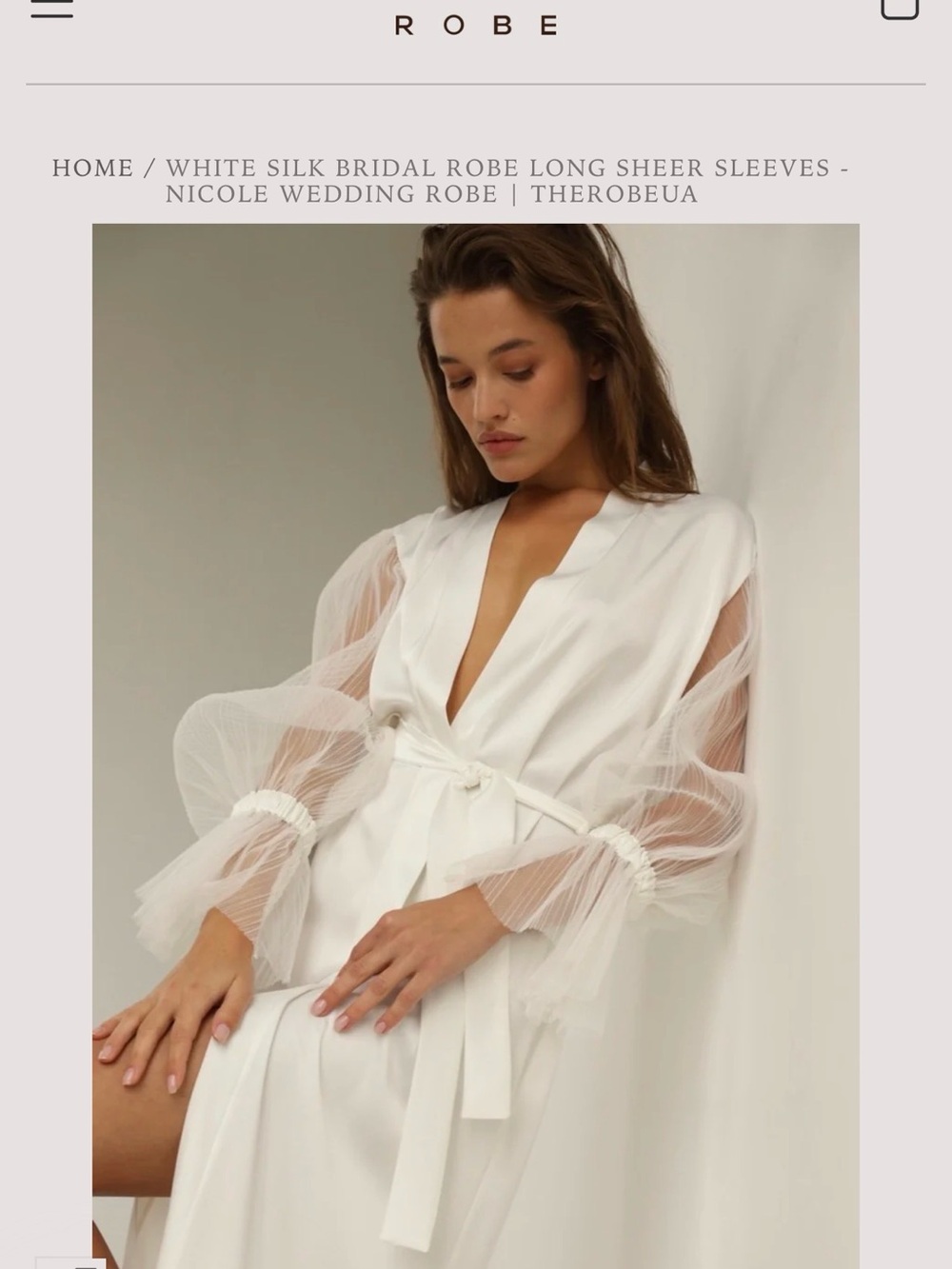White Silk Bridal Robe with Sheer Tulle Sleeves - NICOLE - WHITE LONG: The Robe